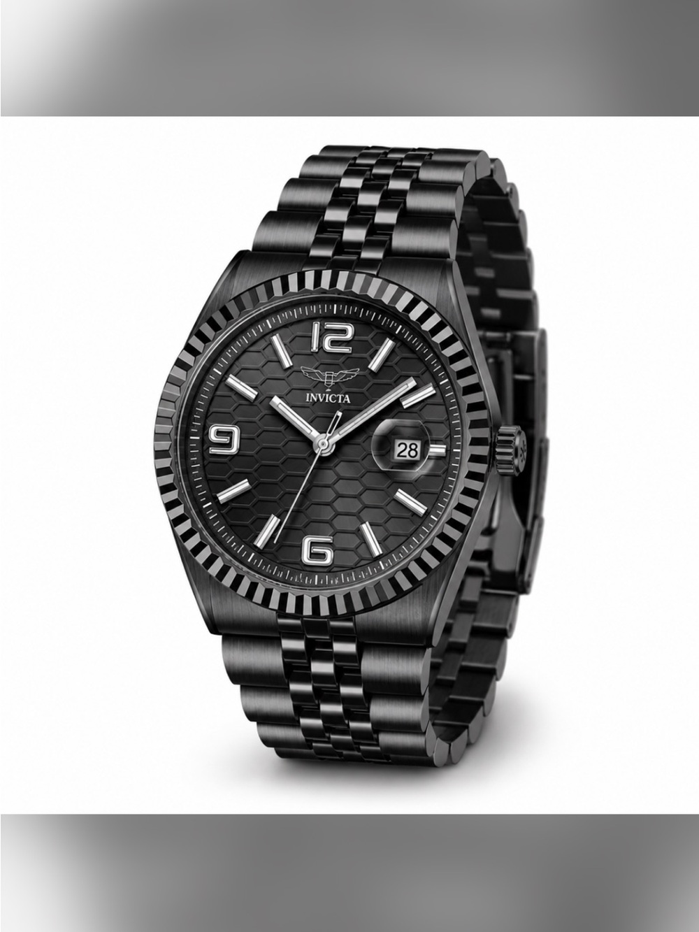 Invicta Quartz Watch Black Stainless Steel Honeycomb Face (NWT in box)
